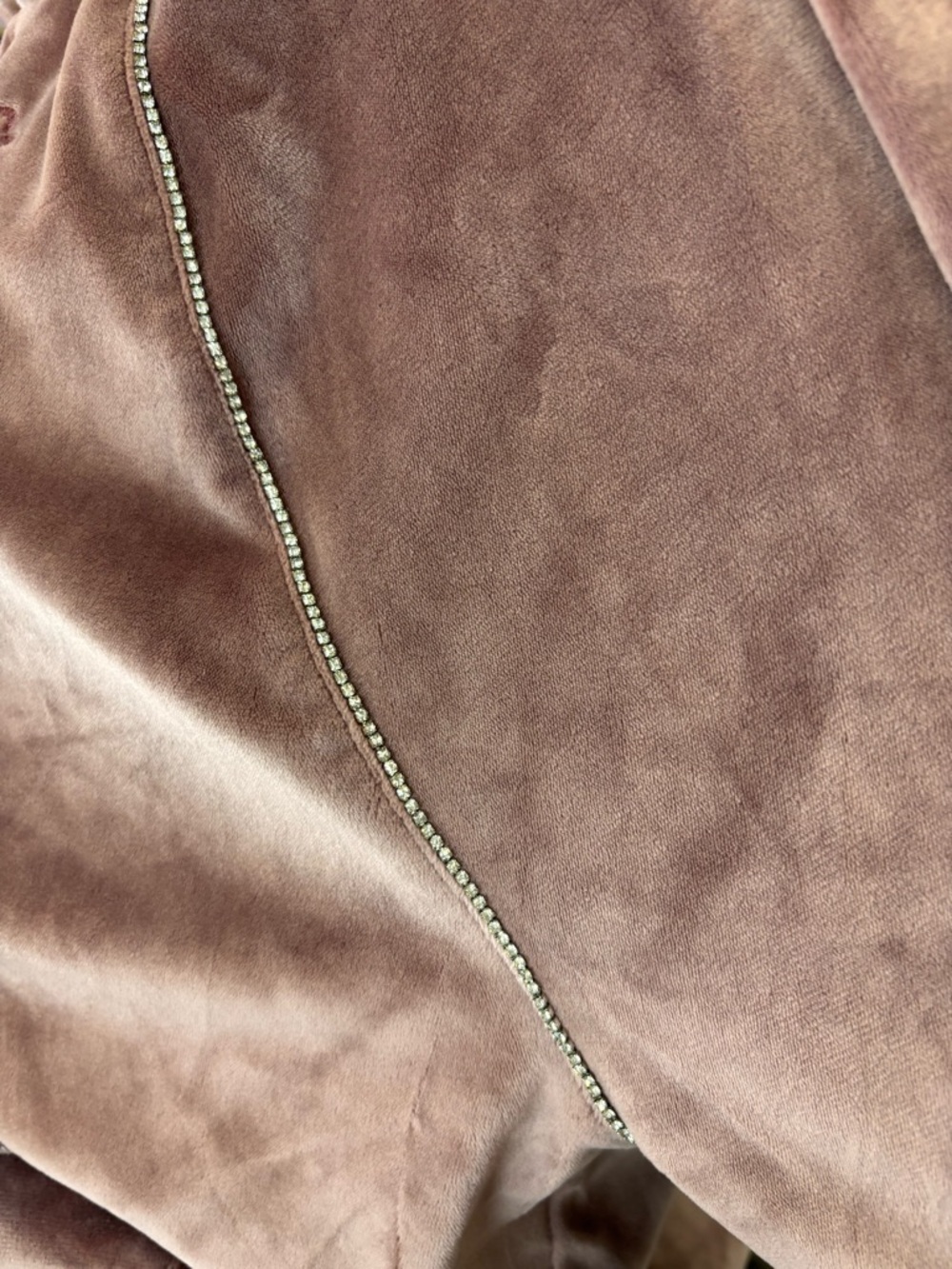Victoria’s Secret Velour Tracksuit Dusty Rose Rhinestone Stripe Jogger Set S M - Picture 8 of 16